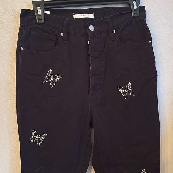 Pacsun High Rise Slim Fit Butterfly Black Jeans Size 26 - Picture 7 of 11